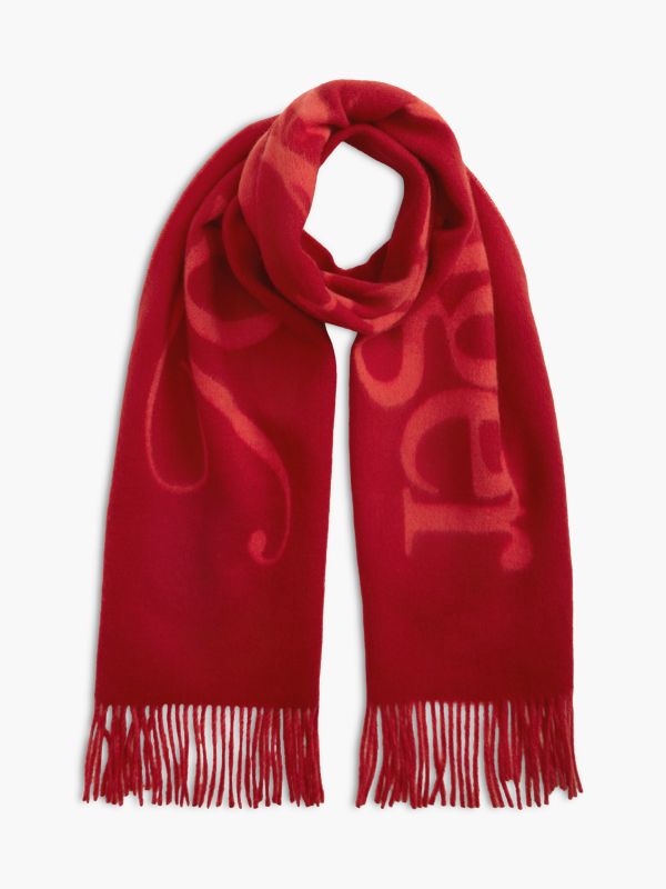 Pure Wool Woven Logo Scarf — Red