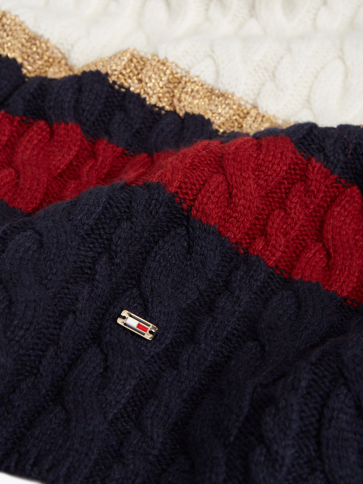 Flag Cable Knit Scarf With Alpaca — Blue