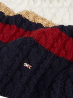 Flag Cable Knit Scarf With Alpaca — Blue 2