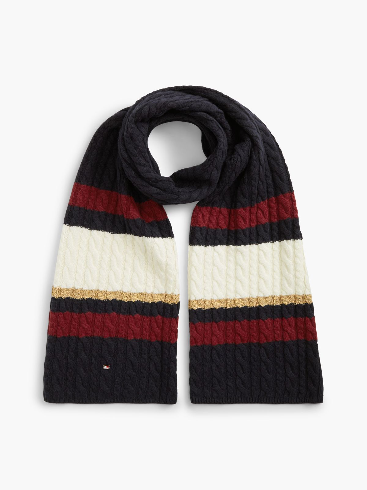 Flag Cable Knit Scarf With Alpaca — Blue