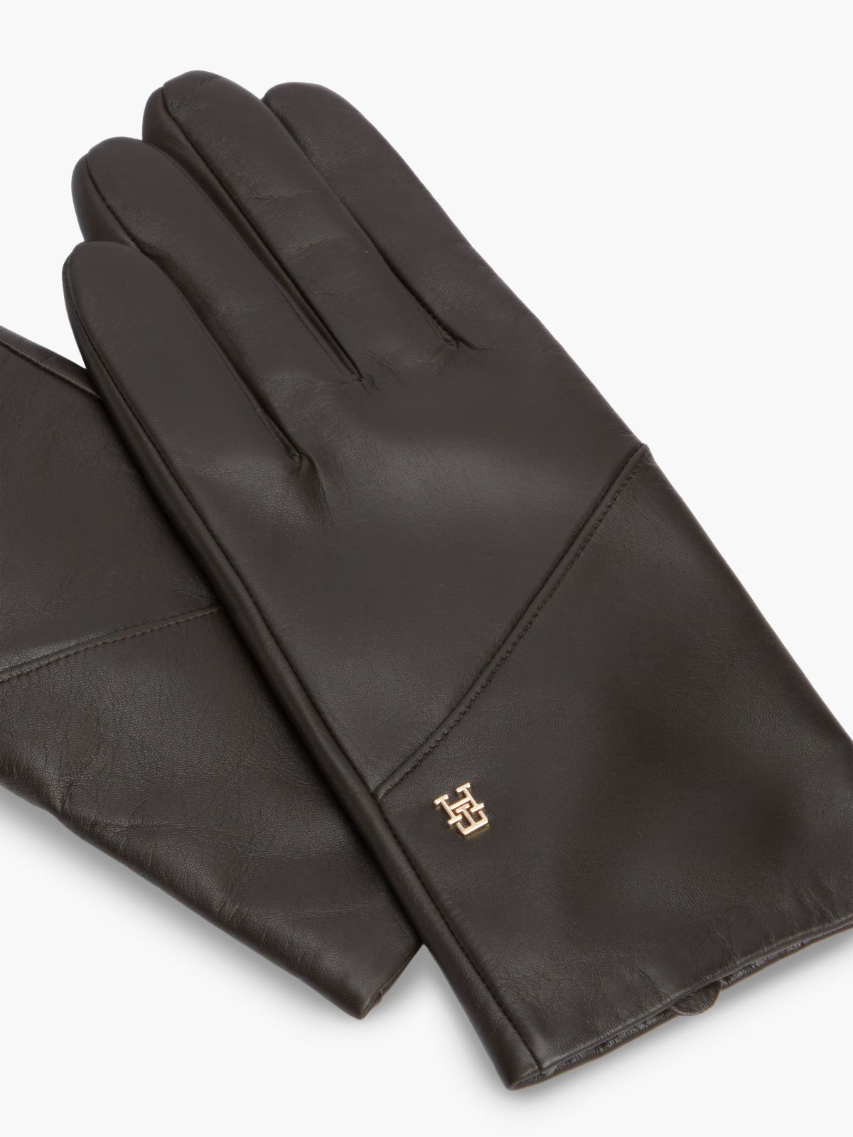 Chic TH Monogram Leather Gloves — Brown