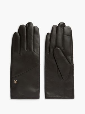 brown chic th monogram leather gloves for women tommy hilfiger