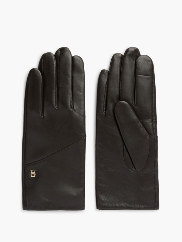 Chic TH Monogram Leather Gloves — Brown