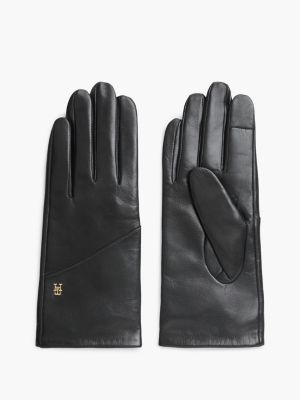 black chic th monogram leather gloves for women tommy hilfiger