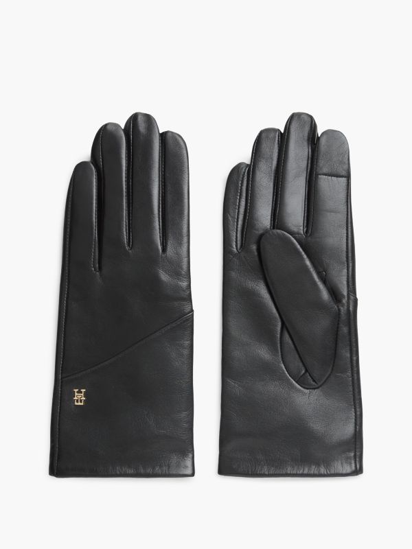 Chic TH Monogram Leather Gloves — Black