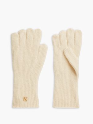 beige chic th monogram gloves with alpaca for women tommy hilfiger