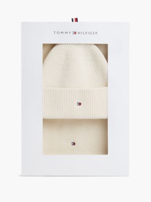 beige hilfiger flag beanie and scarf gift box for women tommy hilfiger