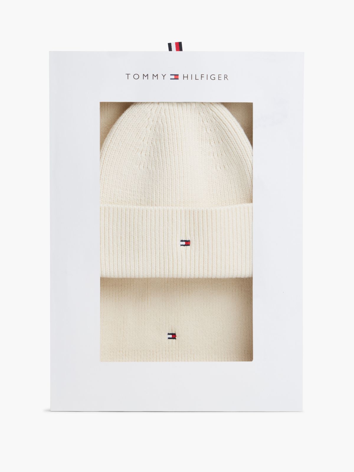 Hilfiger Flag Beanie And Scarf Gift Box — Beige