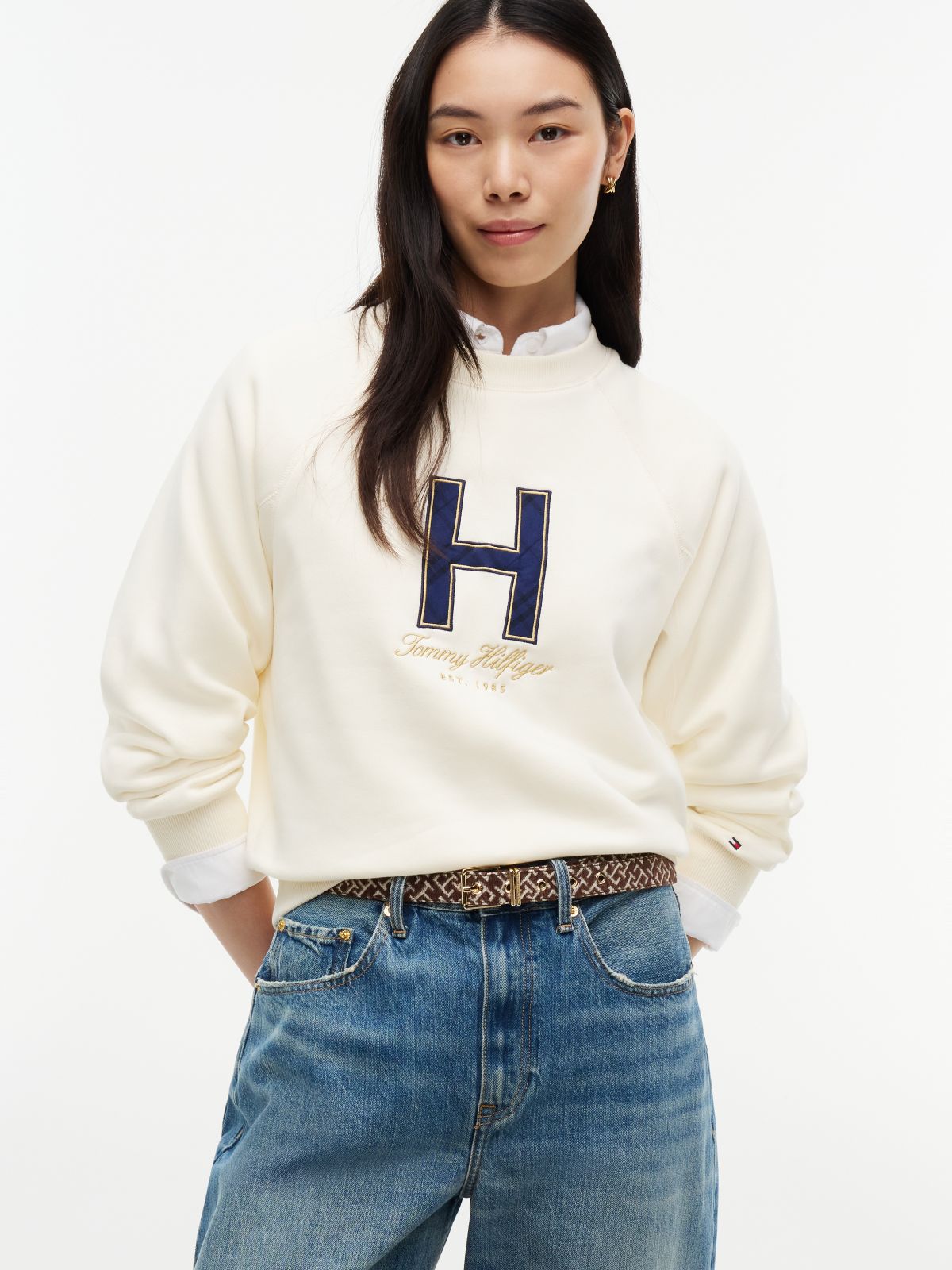 TH Monogram Jacquard Square Buckle Belt — Khaki