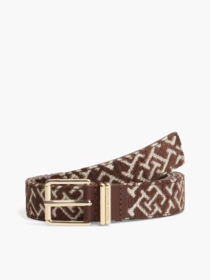 khaki th monogram jacquard square buckle belt for women tommy hilfiger