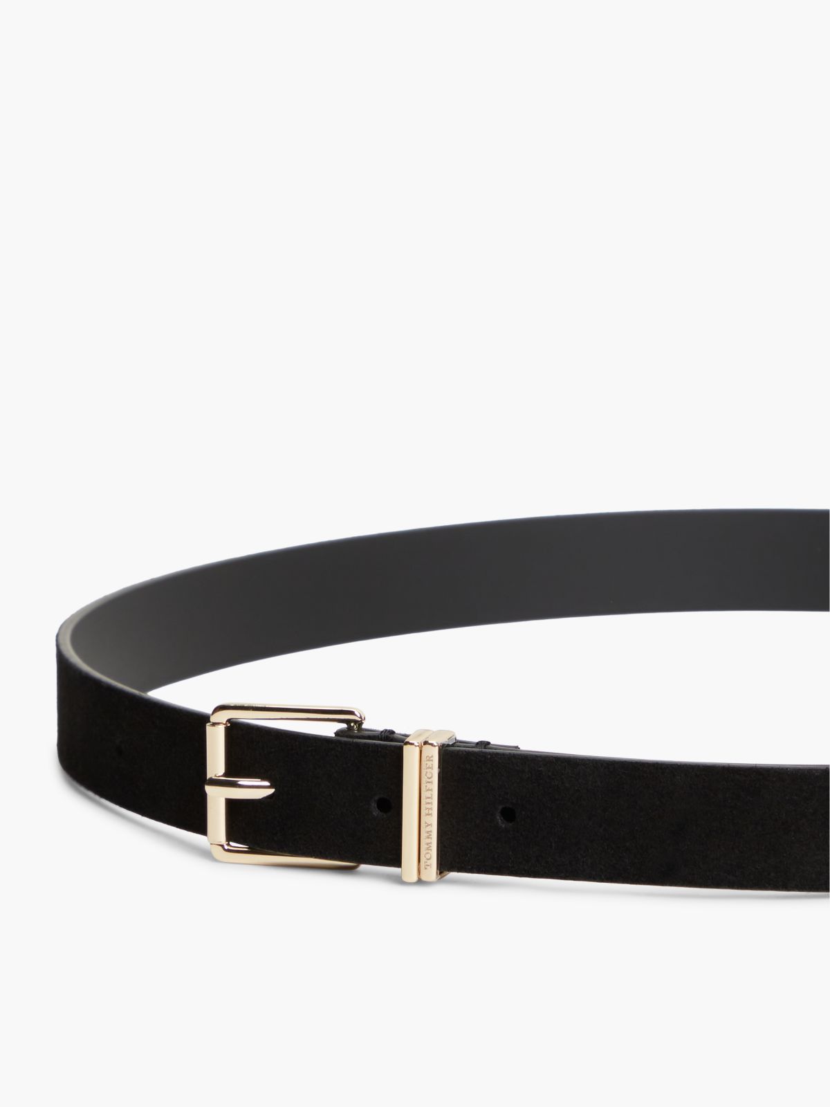 Suede Square Roller Buckle Belt — Black