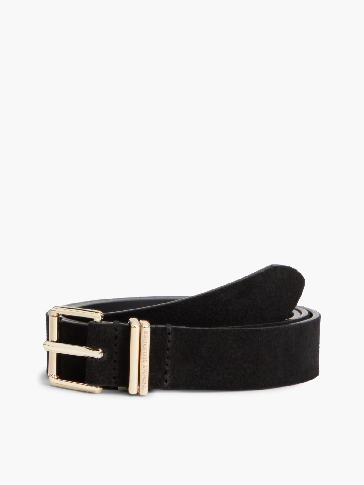 Suede Square Roller Buckle Belt — Black