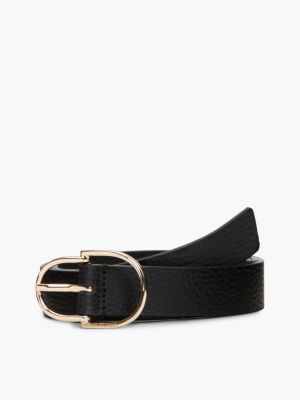 ceinture en cuir grainé à double passant black pour femmes tommy hilfiger