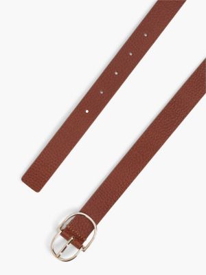 brown pebble grain leather double loop belt for women tommy hilfiger