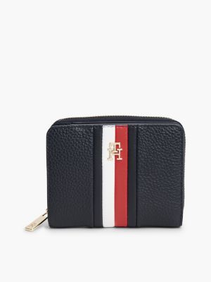 portefeuille hilfiger icon global stripe zippé blue pour femmes tommy hilfiger