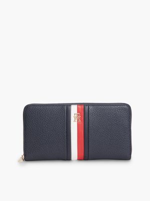 blue portfel hilfiger icon z sygnowanym paskiem dla kobiety - tommy hilfiger