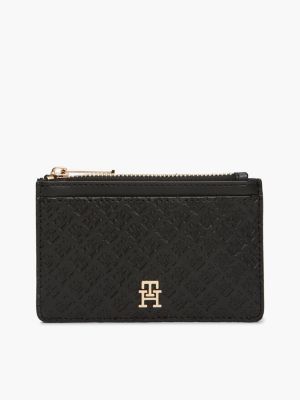 black hilfiger icon debossed credit card holder for women tommy hilfiger