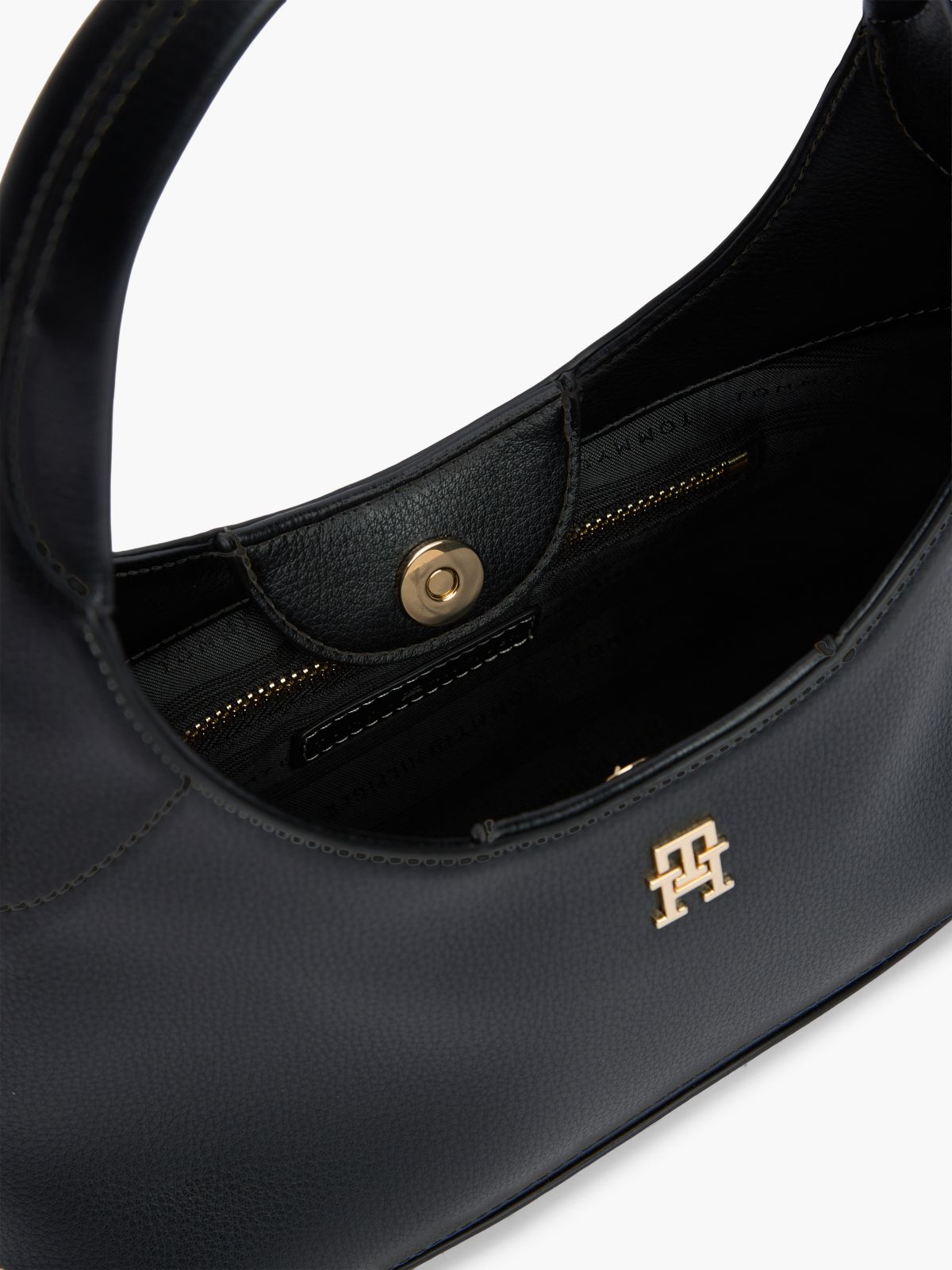 TH Monogram Plaque Crossbody Hobo Bag — Black
