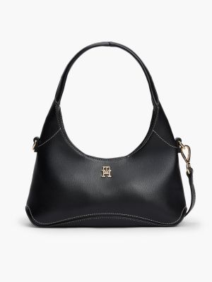 bolso hobo cruzado con insignia del monograma th black de mujeres tommy hilfiger