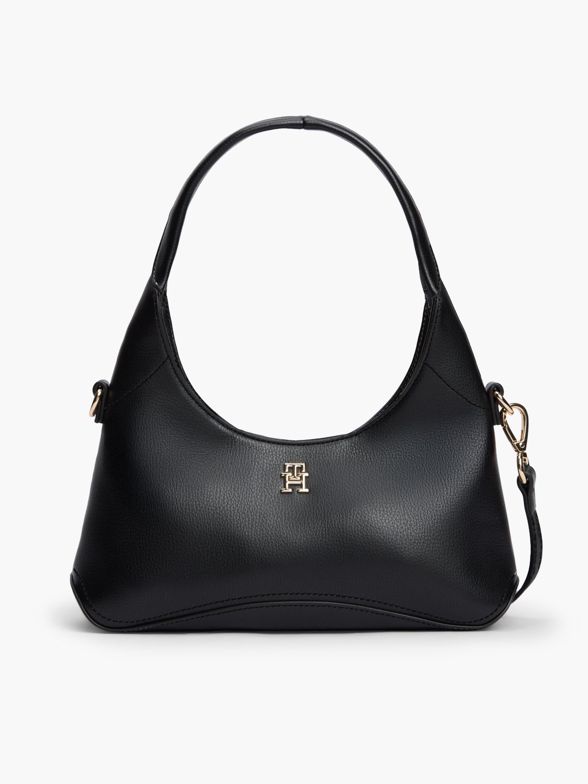 TH Monogram Plaque Crossbody Hobo Bag — Black