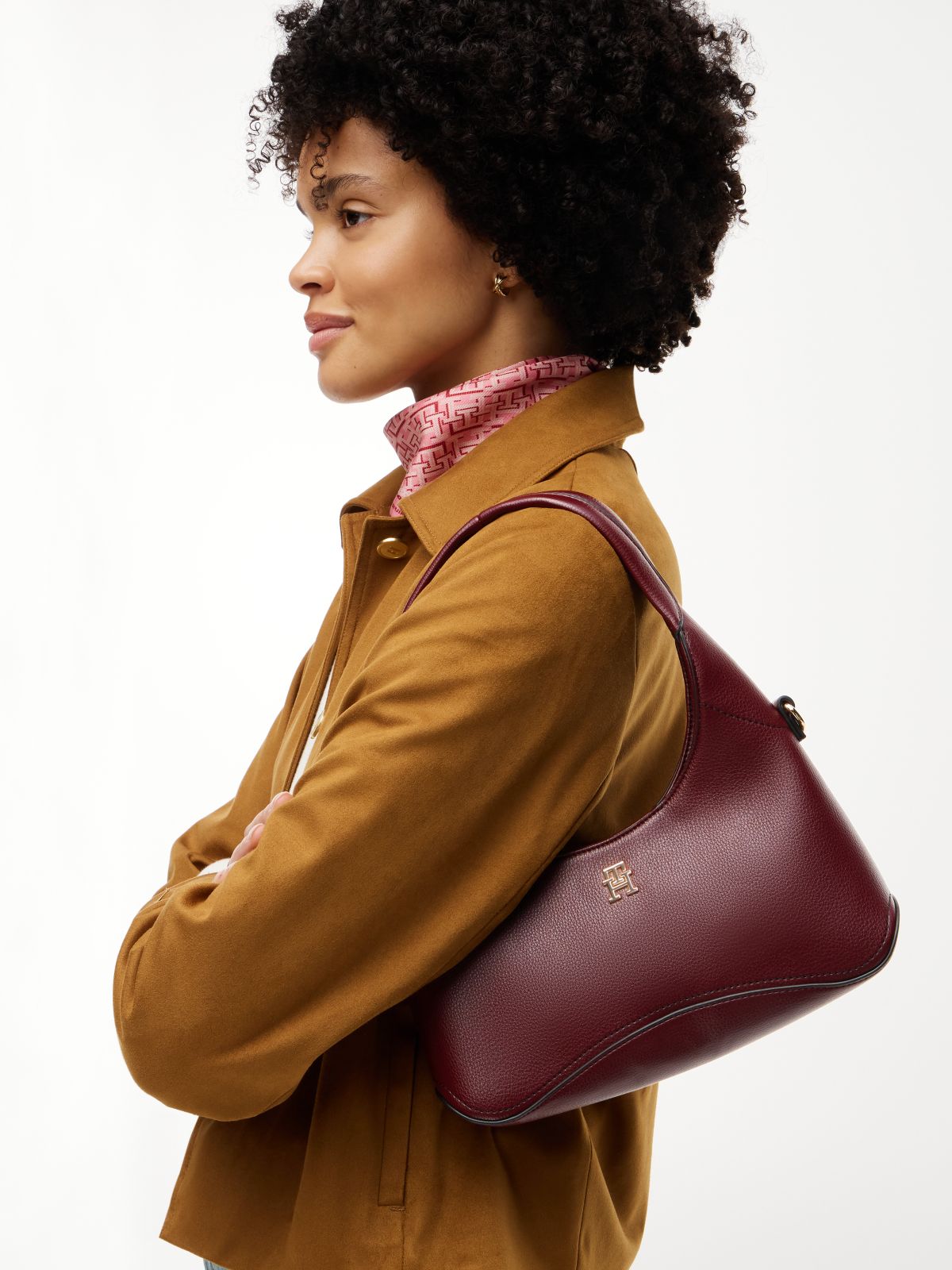 TH Monogram Plaque Crossbody Hobo Bag — Red