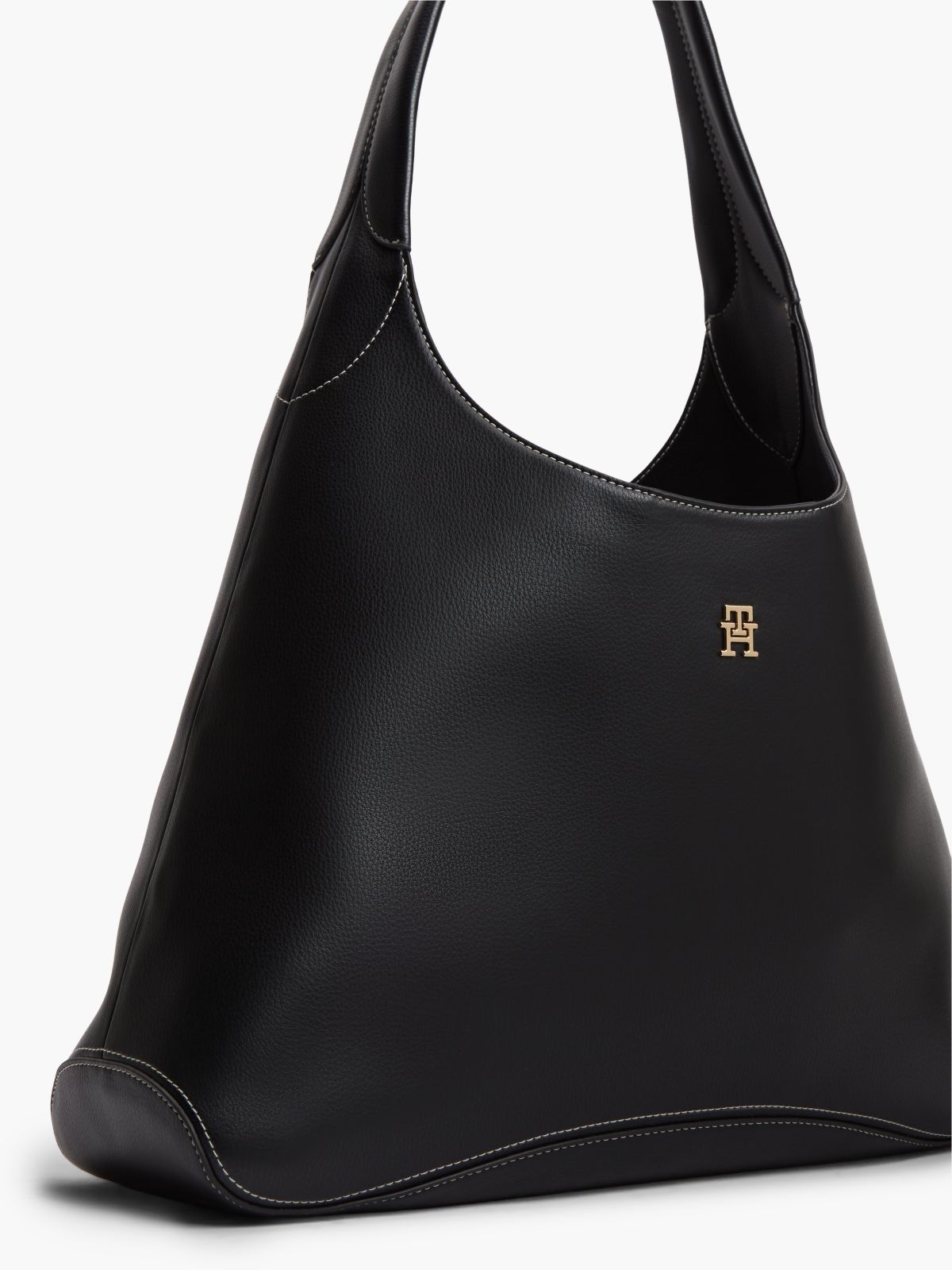 Zip Pocket TH Monogram Hobo Bag — Black