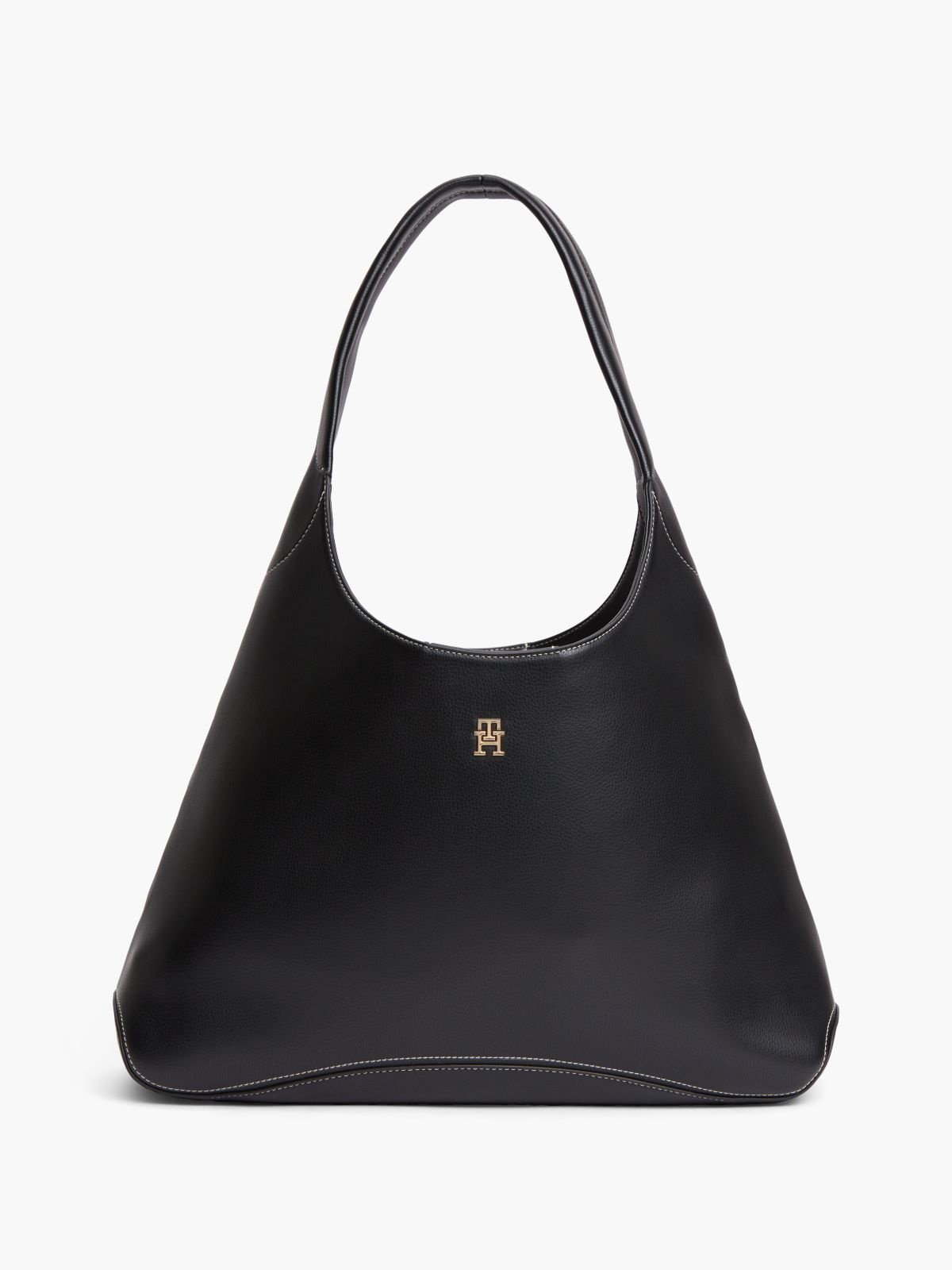 Zip Pocket TH Monogram Hobo Bag — Black