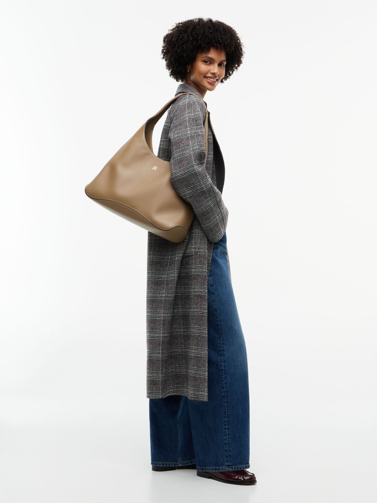 Zip Pocket TH Monogram Hobo Bag — Khaki