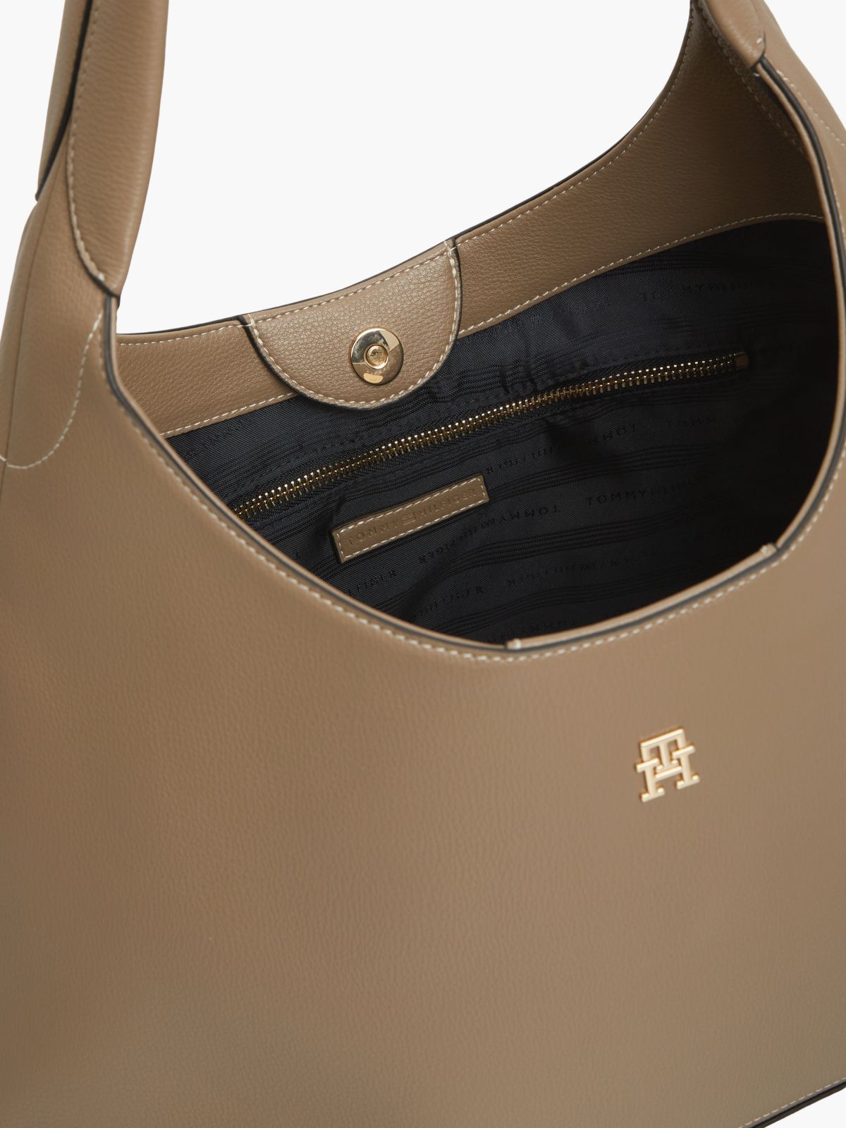 Zip Pocket TH Monogram Hobo Bag — Khaki