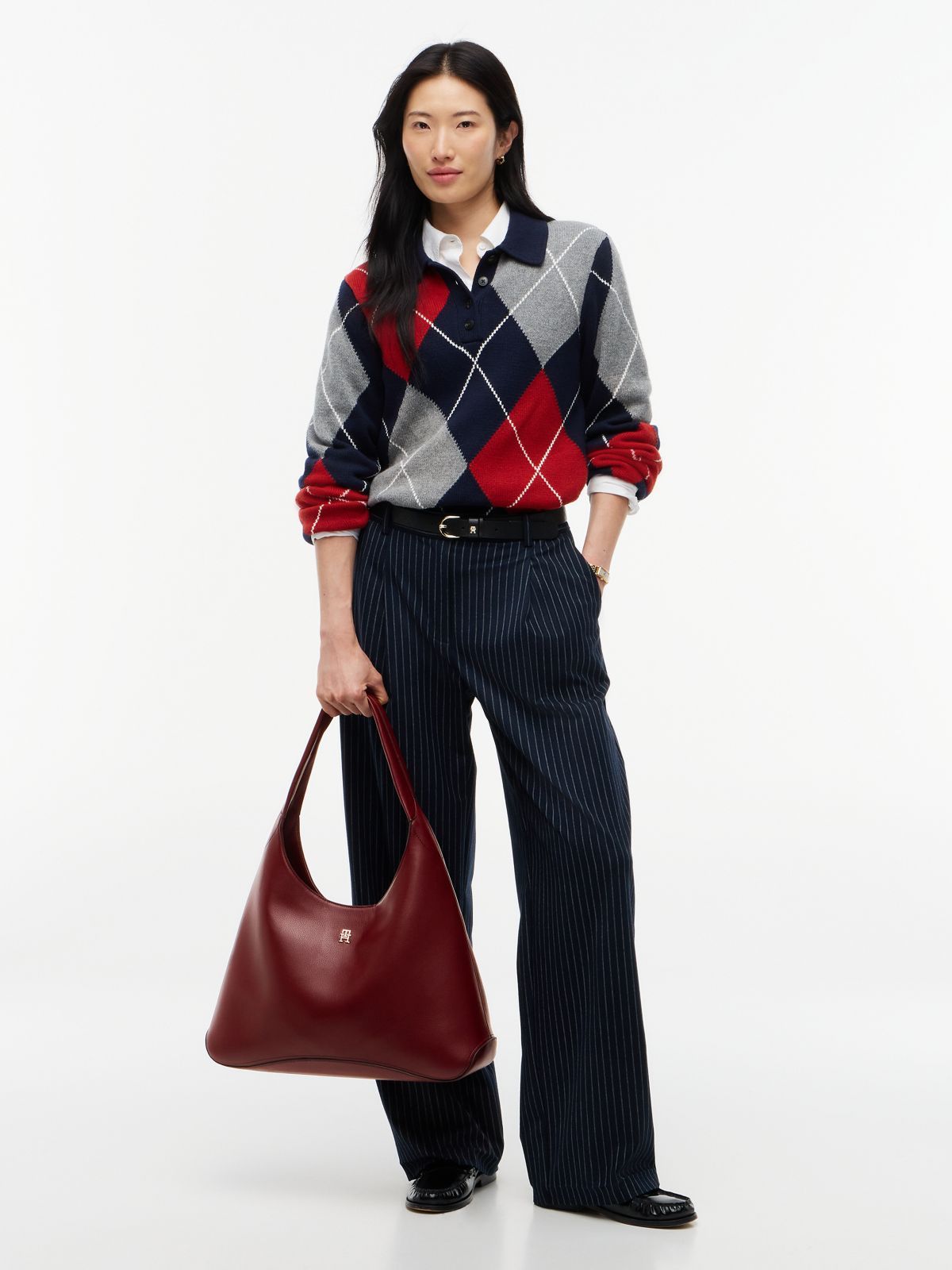 Zip Pocket TH Monogram Hobo Bag — Red