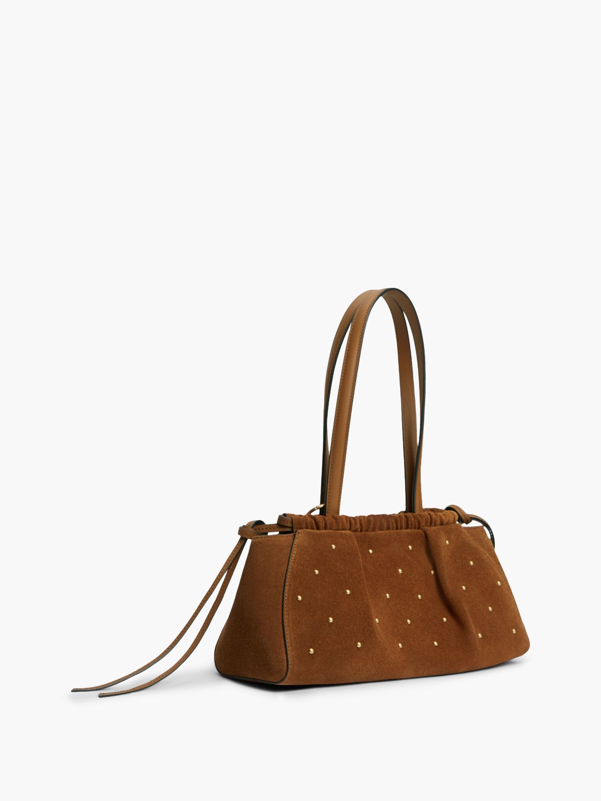 Soft Suede Studded Charm Shoulder Bag — Brown