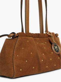Soft Suede Studded Charm Shoulder Bag — Brown 4