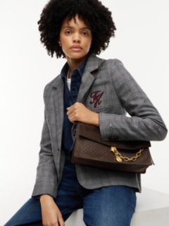 Suede TH Monogram Chain Shoulder Bag — Brown 2