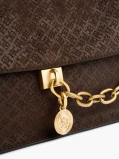 Suede TH Monogram Chain Shoulder Bag — Brown 4