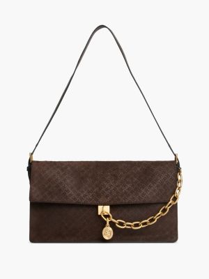 borsa a spalla in pelle scamosciata brown da donne tommy hilfiger