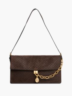 Suede TH Monogram Chain Shoulder Bag — Brown 1