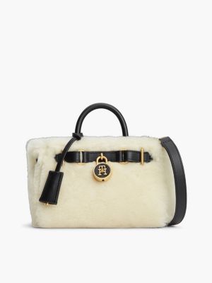 beige the american icon leather shearling tote bag for women tommy hilfiger