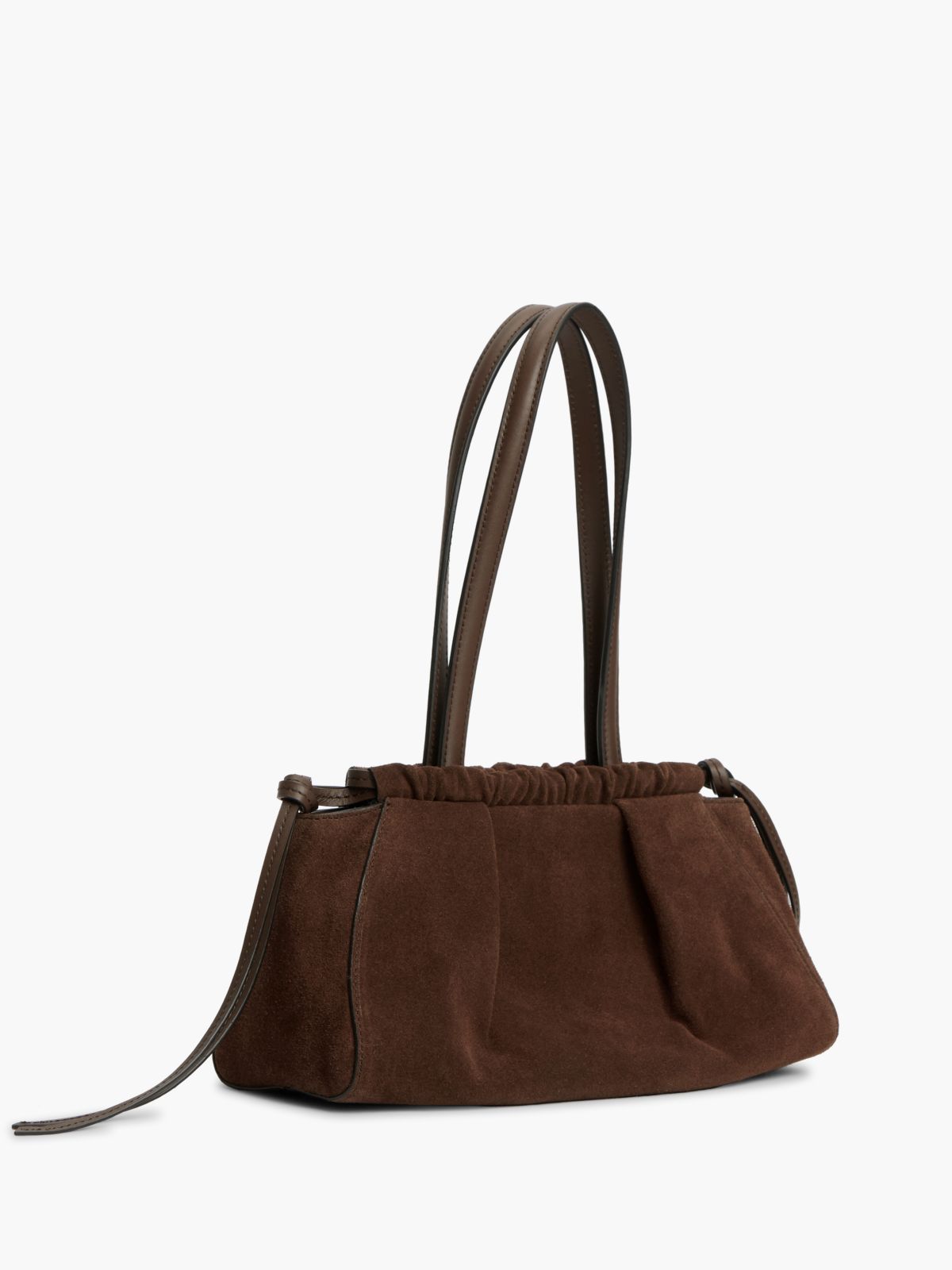 Soft Suede Drawstring Shoulder Bag — Brown
