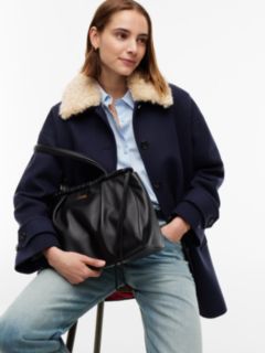 Soft Leather Drawstring Hobo Bag — Black 2