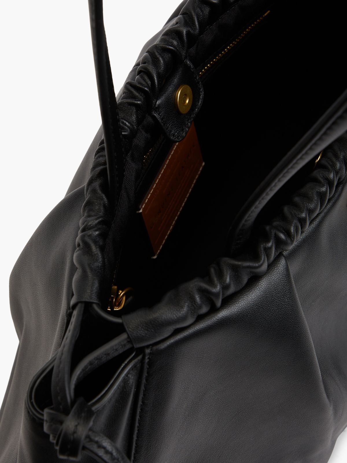 Soft Leather Drawstring Hobo Bag — Black