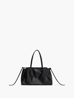black soft leather drawstring hobo bag for women tommy hilfiger