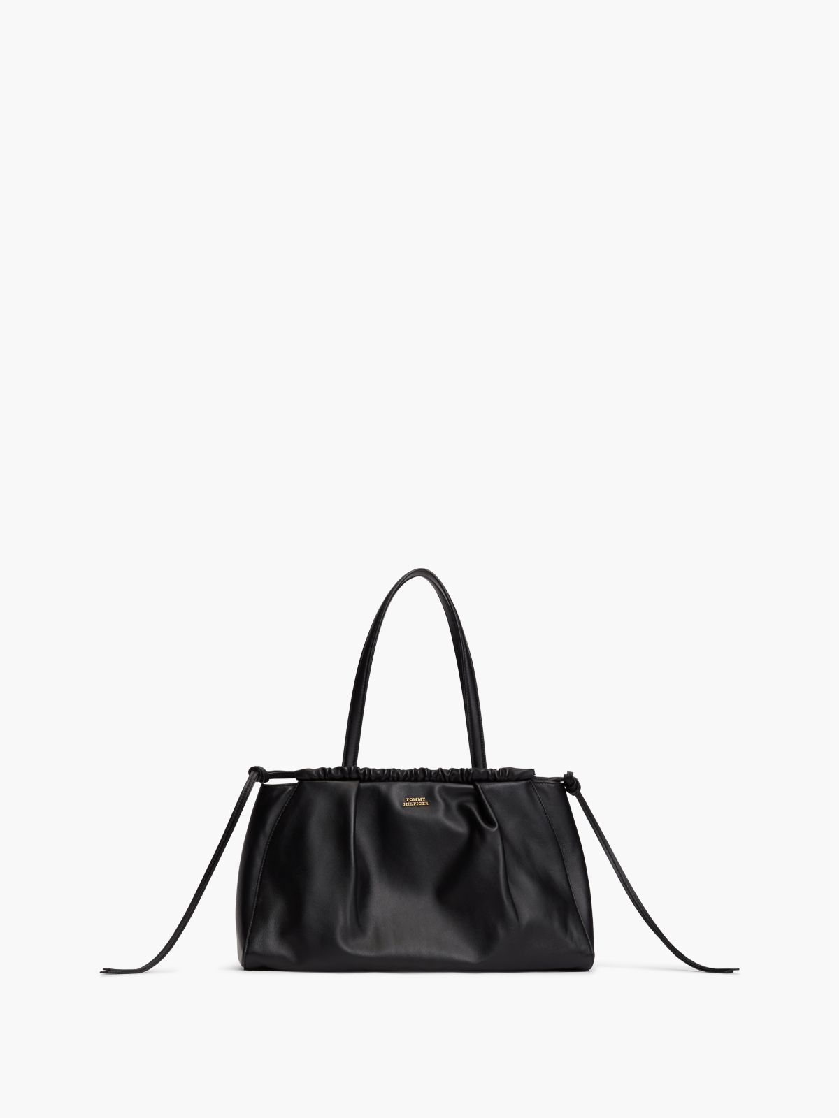 Soft Leather Drawstring Hobo Bag — Black