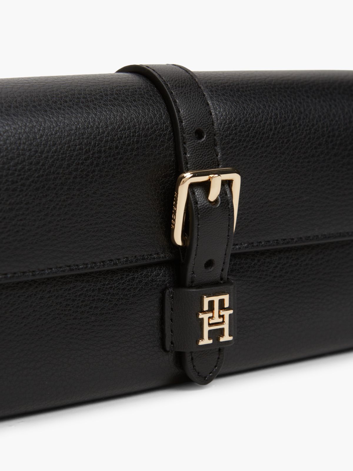 Buckle Flap Chain Strap Wallet — Black
