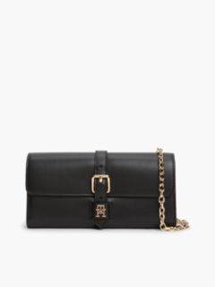 Buckle Flap Chain Strap Wallet — Black 1