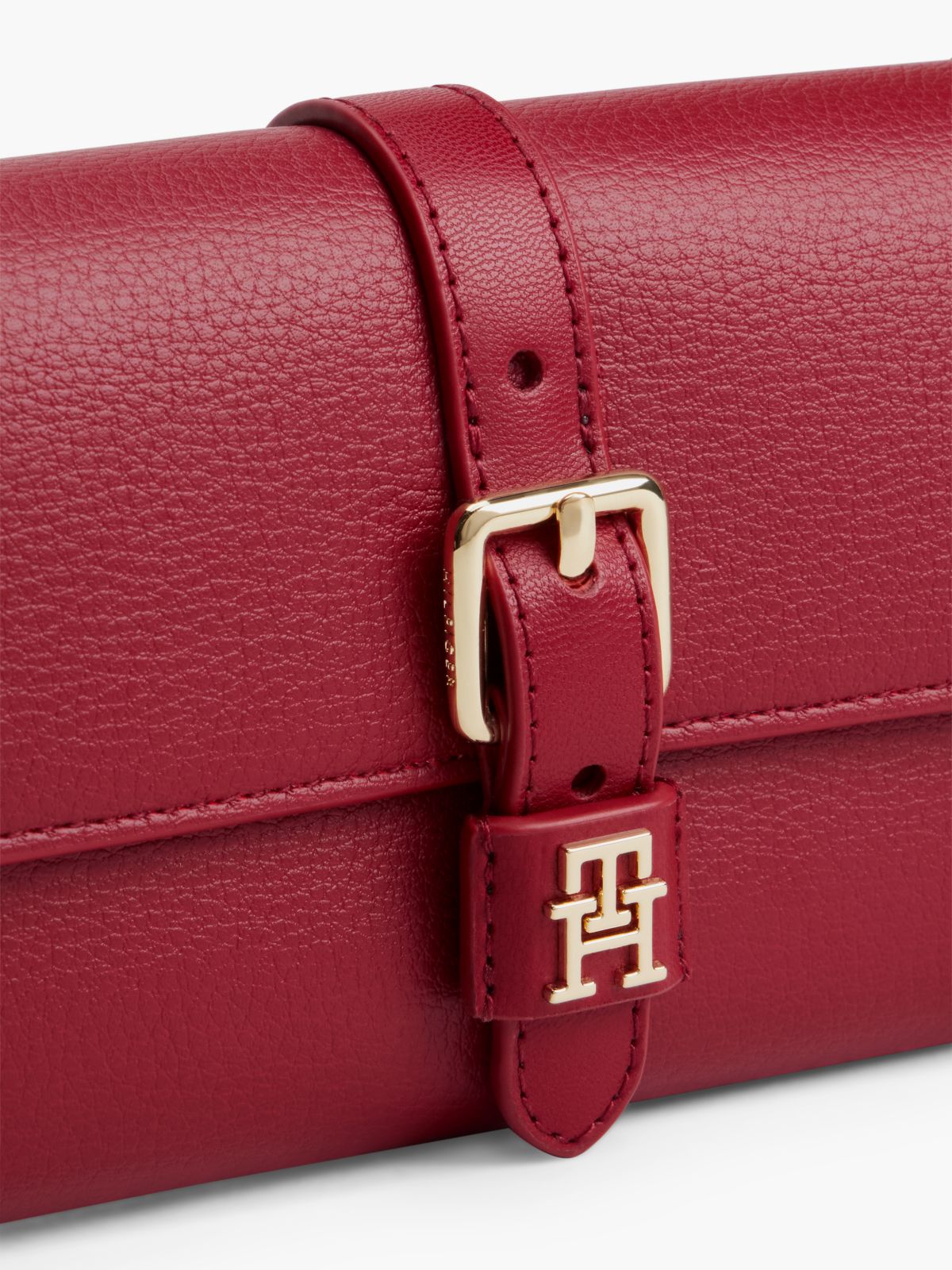 Buckle Flap Chain Strap Wallet — Red