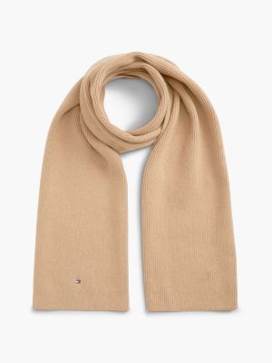 écharpe en laine mélangée à drapeau brodé beige pour femmes tommy hilfiger