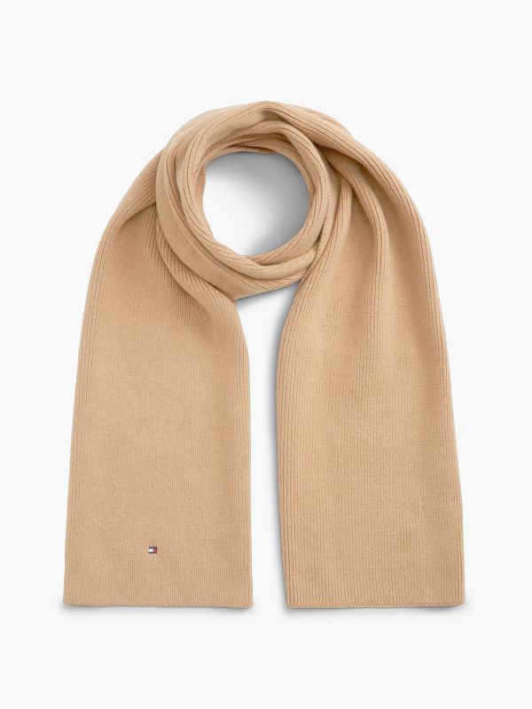 Wool Blend Flag Embroidery Scarf — Beige
