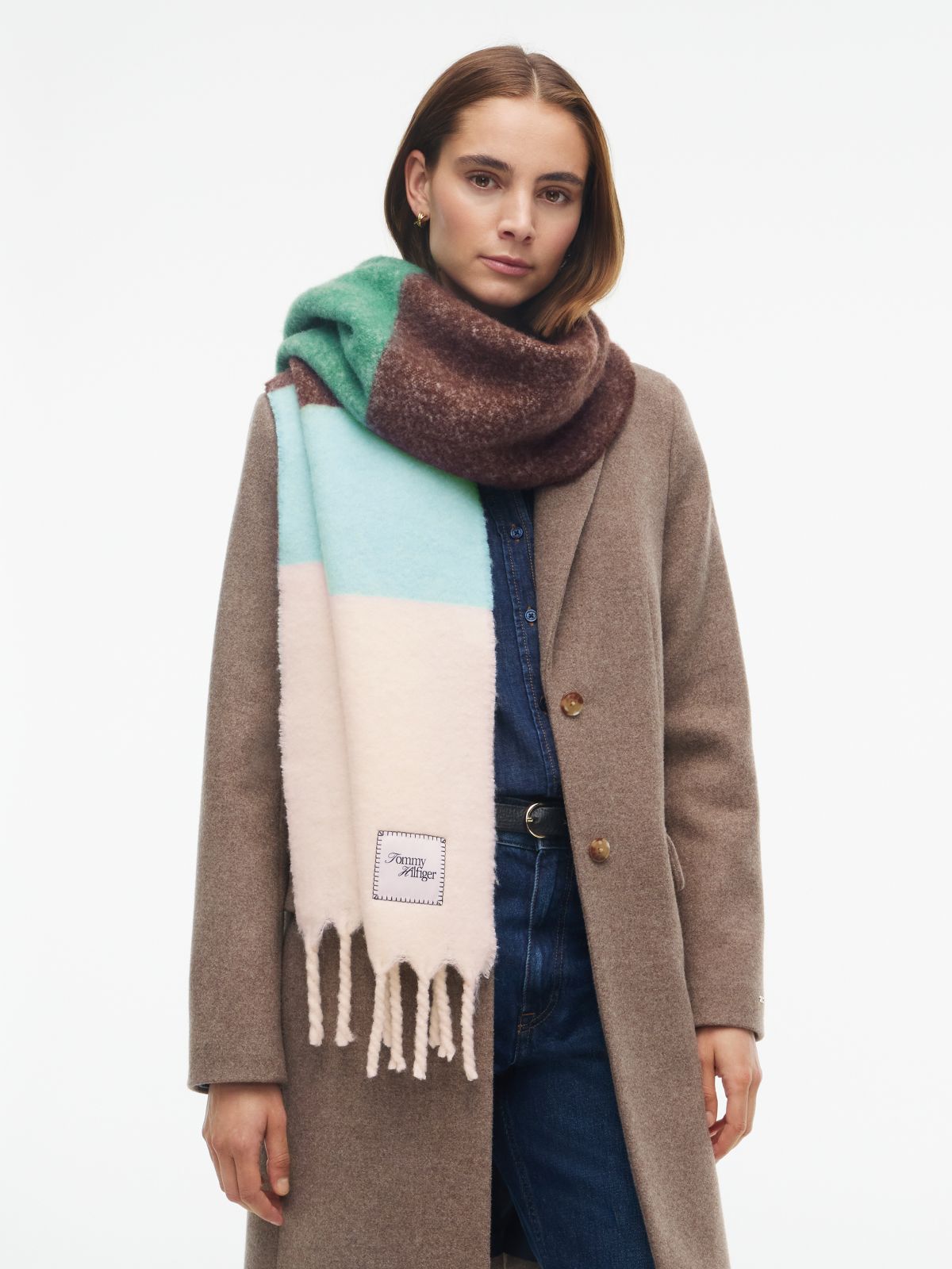 Wool Blend Flag Embroidery Scarf — Blue