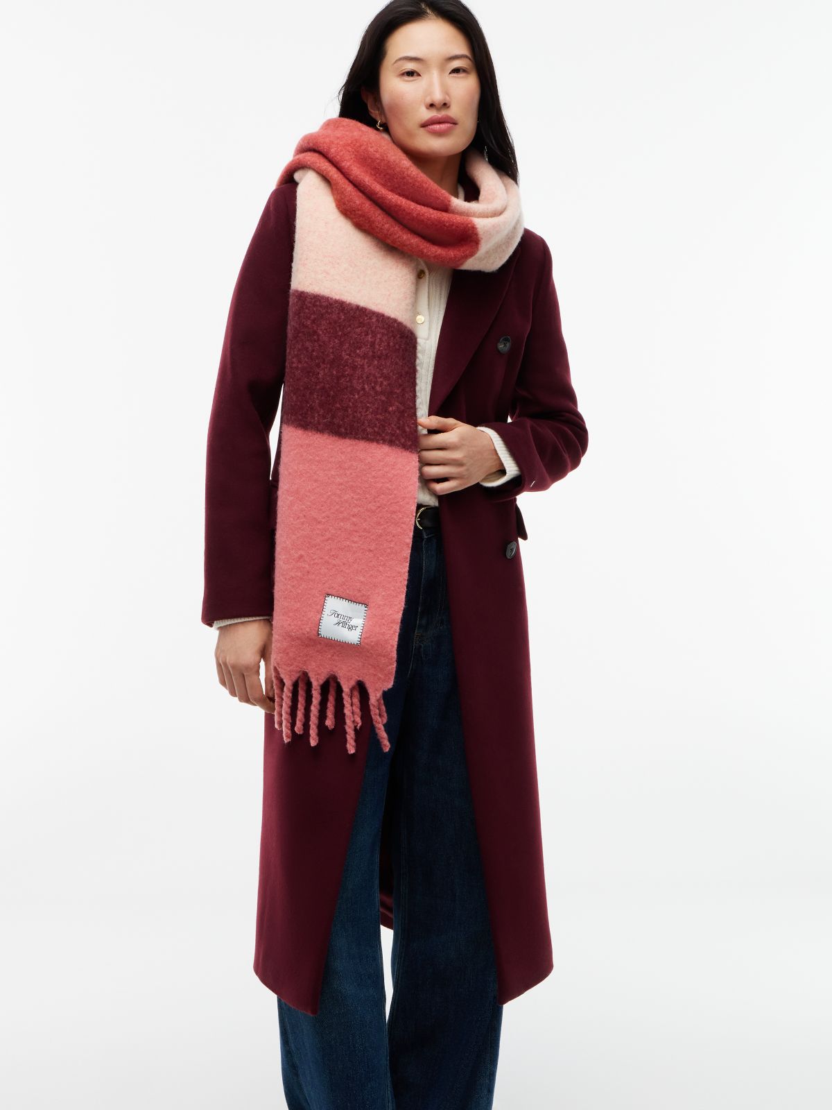 Wool Blend Flag Embroidery Scarf — Pink