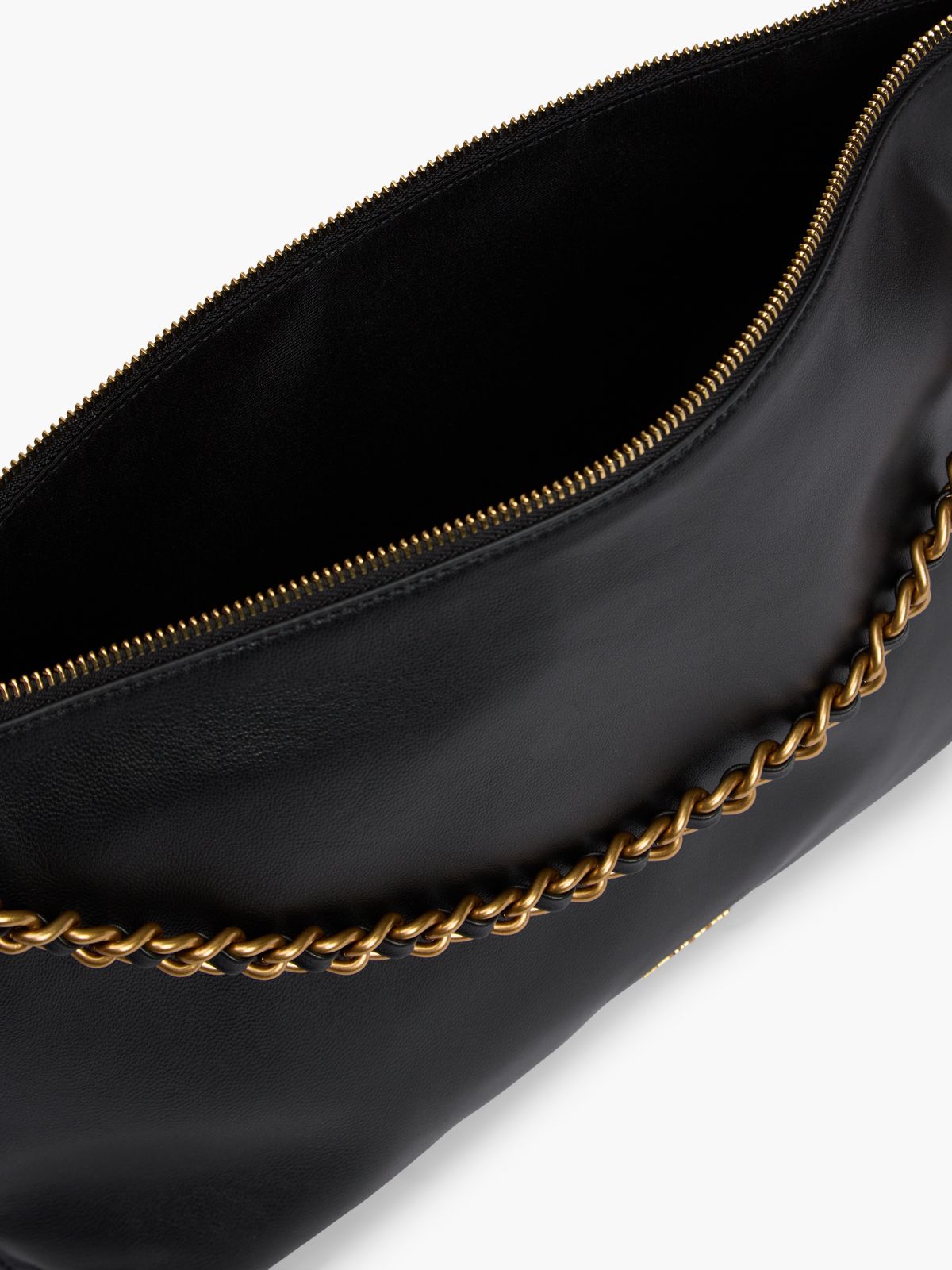 Leather Chain Strap Shoulder Bag — Black